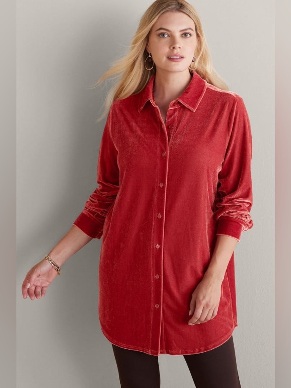 Soft Surroundings Velvet Boyfriend Tunic Oversized Button Down